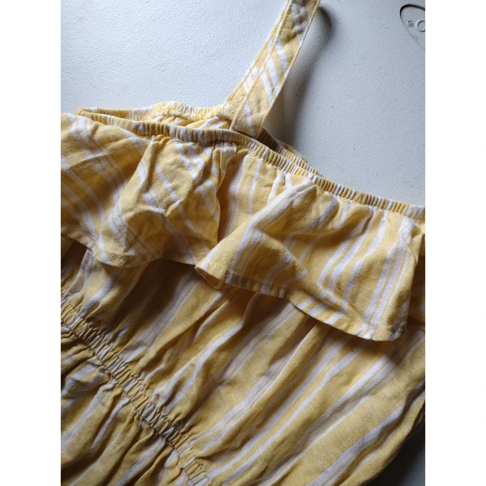 Wonder Nation Girls Yellow‎ White Striped One Shoulder Linen Blend Dress L 10-12